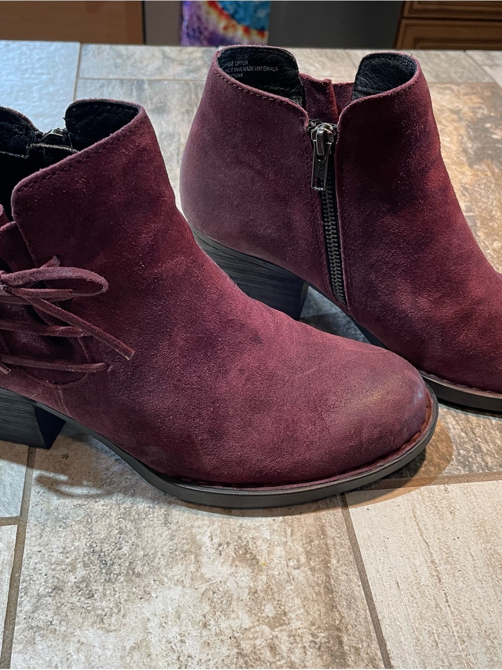 Born Burgundy Suede Ankle Booties with Side Zip